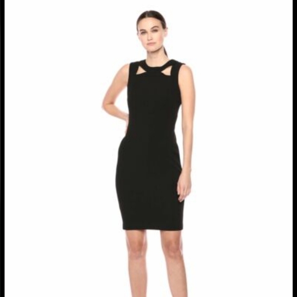 Calvin Klein Black Sheath Midi Sleeveless Dress Front Cutouts back zipup size 2 - Picture 15 of 15